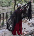 Vintage Black Lace Shawl Scarf/Extra Long Mantilla Wrap/Halloween Costume Accessory