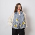 Daffodil Hand Painted Silk Scarf Daffodil Print Grey Silk Scarf Floral Pure Silk Scarf Gift for Her Spring Scarf Mom Gift Xmas Gift 53X15
