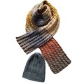 Unisex Hand-Knitted Hat & Scarf Set – Mustard Grey Rust | Soft Wool Blend | Winter Gift for Him I Her