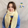 White Oversized Knitted Scarf with Pockets, Christmas Gift, Chunky Knitted Beige Scarf, Large Size, Knitted Scarf Winter Warmth, Handmade
