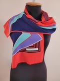 Francoise Guerin Paris Geometric Bright Vivid Red Blue Oblong Silk Scarf Vintage