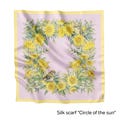 Hand-Painted Silk Scarf with Bird, Yellow Flowers & Leaf Design, Personalized Embroidered Initials, Luxury Gift for Her, Fall Neck Accessory