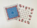 2 Vintage Floral Cotton Handkerchiefs: Mid-Century, Unused New Old Stock