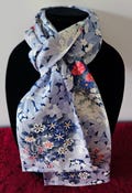 Japanese Kimono Scarf S4818 - Blue Bamboo and Camellia Silk