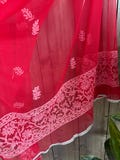 Red Net Dupatta with Chikankari Hand Embroidery /Free Shipping in UD