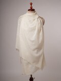 Ivory Boiled Wool Shawl with White Hand Embroidery