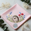 2 Style Custom Hedgehog and Wildflower Hand Embroidered Handkerchiefs Personalized Linen Floral Embroidered Wedding Hankie For Bridesmaid
