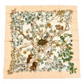Hermes Silk Scarf Carre 90 "Au Coeur des Bois" Pink Beige Silk Scarf