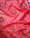 Red Organza Dupatta with Hand Painted Flowers – Festive Wear