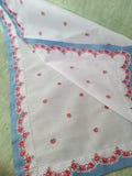 Pink and blue large floral handkerchief / vintage cotton hankie or scarf, 17 inch