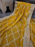 Mustard Yellow Georgette Dupatta /Scarf / Wrap/Free Shipping in US