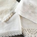 Vintage Handkerchief Bundle, 4 assorted white lace and embroidered vintage hankies
