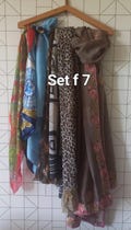 Set of 7 scarves | Mix of scarves | Embroidery | Polyeste | machine hem | Used | There are holes and dirt,thread snags