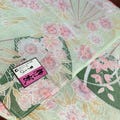Vintage Kyoto Yuzen Handkerchief | 1985-86 Japanese Yaezakura Cherry Blossom & Fan Design | Green Cotton 42cm (16.5”) | Made in Japan