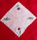 Vintage Unused Christmas Hanky Handkerchief ~ White w Embroidered Holly & Poinsettia ~ Scalloped Edge ~ 10"x10" ~ Switzerland ~ Linens
