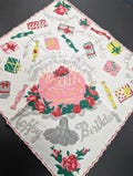 Vintage Mid Century Happy Birthday Printed Handkerchief