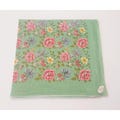 Vintage Midcentury Burmel Irish Linen Green Floral Handkerchief  NEW old stock with original tag and original price tag