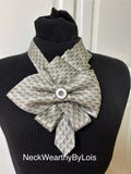 Blue, Cream Repurposed Silk Necktie Bow, Adjustable Statement Necklace, Woman's Necktie Scarf, Wearable Art, Gift for Lady