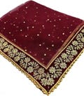 Royal handmade Maroon bridal dupatta with heavy lace around, Traditional bridal chunri, Beautiful net dupatta With golden lase