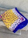 Vintage 1940s / 1950s Handkerchief / Hankie - Skilk? - Blue, Yellow & PInk with Roses