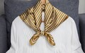 100% Natural Mulberry Silk Scarf – Gold Geometric Stripe 25.5" x 25.5" Square Scarf, Modern Designer Neck Scarf, Headscarf, Gift for Women