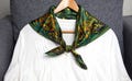 100% Natural Mulberry Silk Square Scarf – Green Silk Scarf 25.5" x 25.5" Scarf, Birds & Floral Pattern, One Side Print, Headscarf for Women