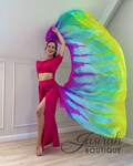 Bellydance Veil 100% Silk Zigzag Tie Dye Yellow Green Blue Purple Pink Rainbow Butterfly