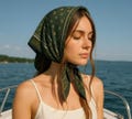 Elegant Green Floral Silk Scarf – Square Headscarf, Hair & Neck Accessory, Bandana for Women, Vintage Style Gift
