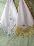 Two crocheted handkerchiefs / vintage hankie, wide edge