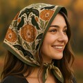 Halloween Bat Crow Scarf – Pumpkin Vine Headscarf, Witchcore Fall Bandana, Spooky Season Gift