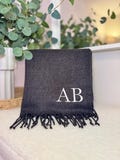 Personalised Monogram Scarf – Custom Embroidered Initials, Soft Winter Scarf with Fringe, Thoughtful Gift for Him or Her - Charcoal