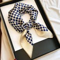 100% Silk Navy Polka Dot Scarf, 68x68cm cream square silk scarf – wear as neck scarf, hijab, hair wrap, wrist or bag accessory, Gift for Her