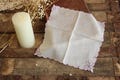 Vintage Handkerchief, Purple Flower Embroidery on White Cotton Hankie