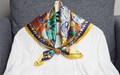100% Natural Mulberry Silk Square 25.5" x 25.5" Scarf – Colorful Silk Scarf, Kitchen & Fruit Design, Bold Vintage Luxury Gift for Women