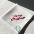 Custom Merry Christmas Hand Embroidered Handkerchiefs Personalized Linen Christmas Vibes Embroidered Hankie Handmade Gifts For Her