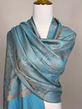 Teal Blue Silk Pashmina Wool Handmade Scarf Soft Cashmere Shawl Warm Knitted Stole Gift Wrap Mother's Day gift