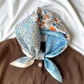 100% Silk Floral Scarf in Blue, Orange and Cream, 53x53cm square silk scarf – neck scarf, hijab, hair wrap, handbag accessory, Gift for Her
