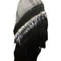 Gray Purepecha rebozo with fringe and feathers