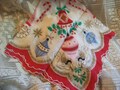 Christmas Themed Vintage Handkerchief-Scalloped Edges-Vintage Linens-