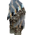 Gray/blue Purepecha rebozo with fringe and feathers