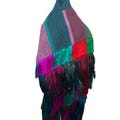 Multi color stripe Purepecha rebozo with fringe and feathers