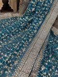Peacock Blue Organza Dupatta /Stole /Wrap, Free Shipping in US