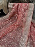 Coral Organza Dupatta /Stole/Wrap/Free Shipping in US
