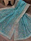 Blue Organza Dupatta /Stole /Wrap, Free Shipping in US