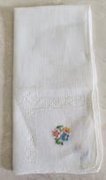 Embroidered Flowet White Hankie 12 Inch