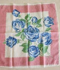 Pink Hankie Blue Rose Pattern 12 Inch
