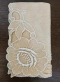 Scalloped Edge Floral Beige Hankie 8 Inch Silk Like Material Minor Imperfection