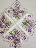 Hankie Purple, Pink, and Yellow Floral Pattern 14 Inch Scalloped Edge