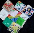 Vintage Lot of Nine Hankies, Handkerchief Primary Colors, Red Blue Green and Yellow