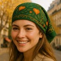 Physalis Silk Scarf – Dark Green & Orange Old Money Baroque Square, Autumn Botanical Headscarf